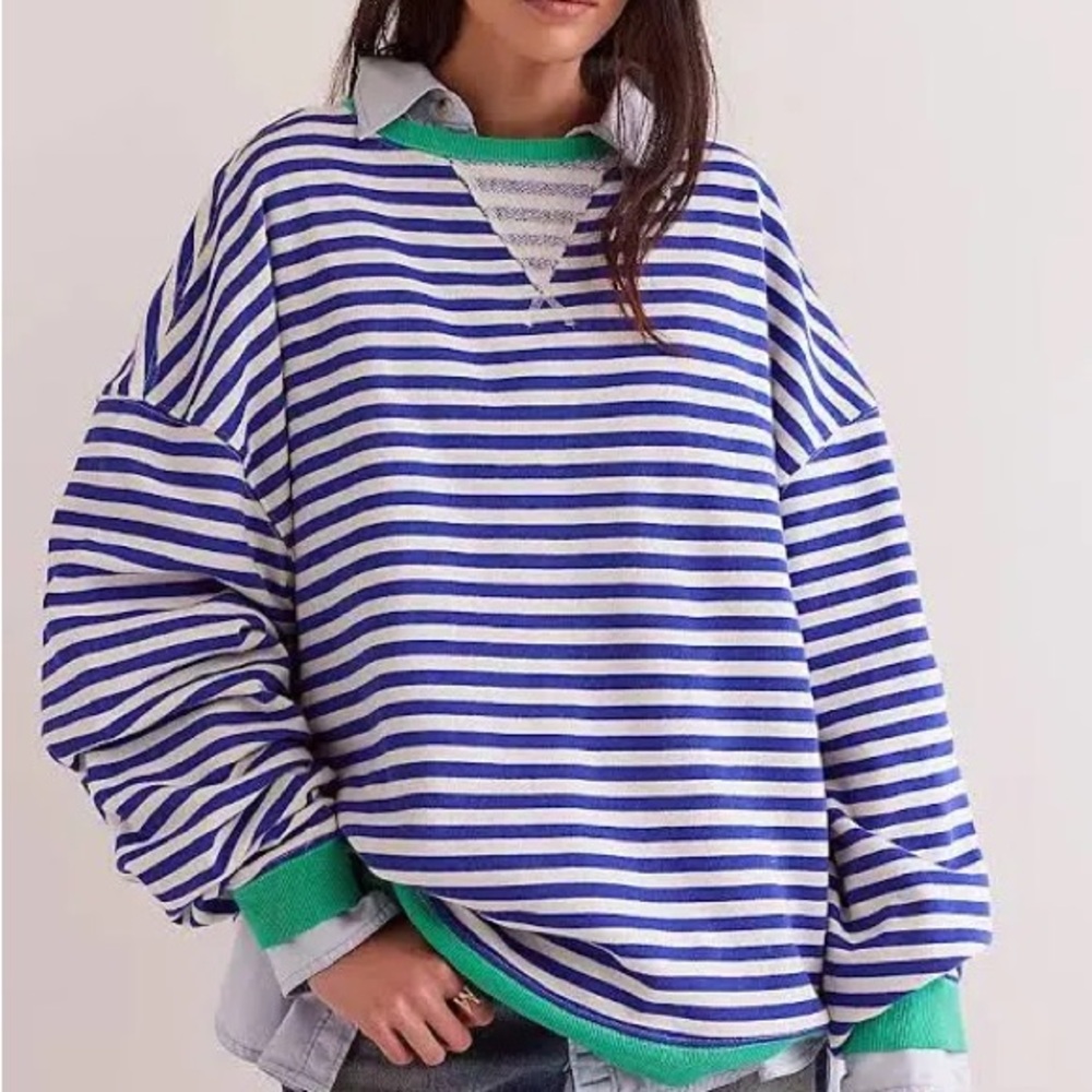 Free people classic stripped oversized crew - sand dollar